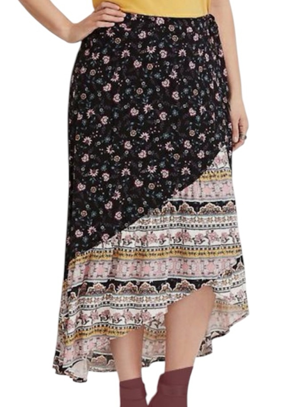 Torrid multi-color floral challis wrap skirt asymmetrical high-low 3X